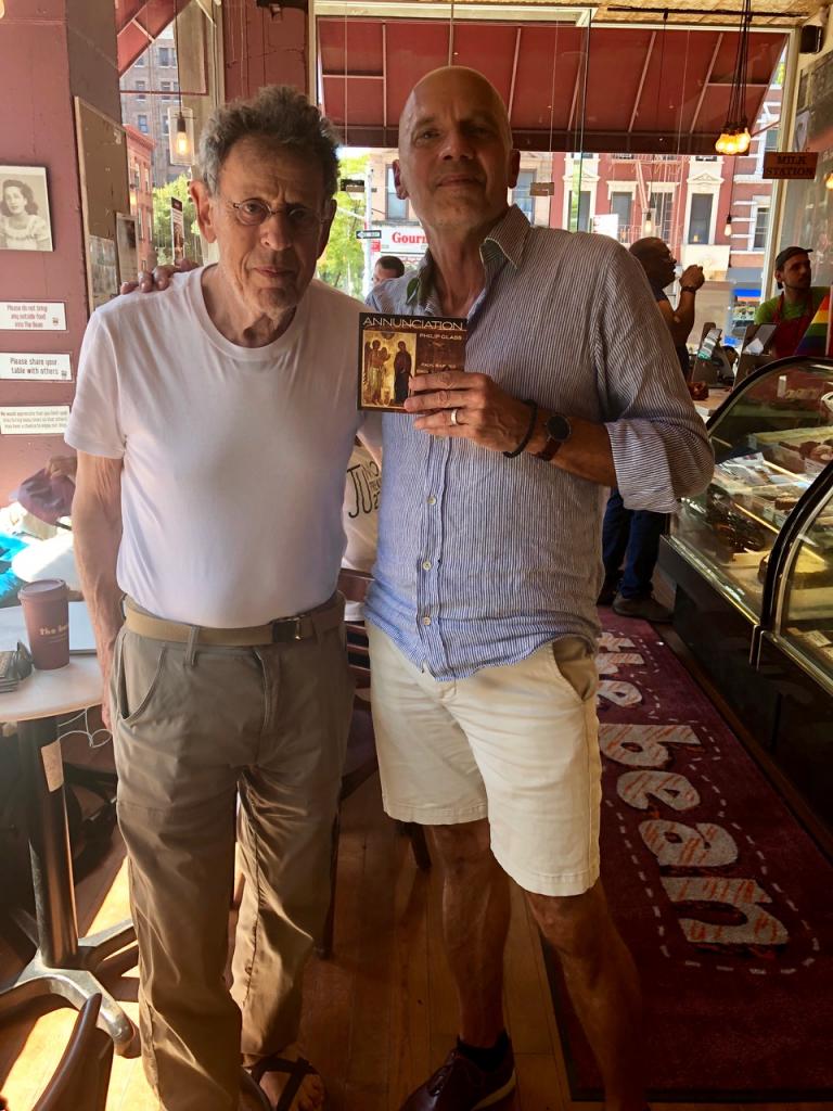 Composer Philip Glass with Paul Barnes and his new CD, "Annunciation" in New York. Courtesy photo.