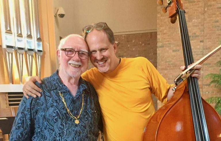 Hixson-Lied Professor of Double Bass and Jazz Studies Hans Sturm (right) with François Rabbath. Courtesy photo.