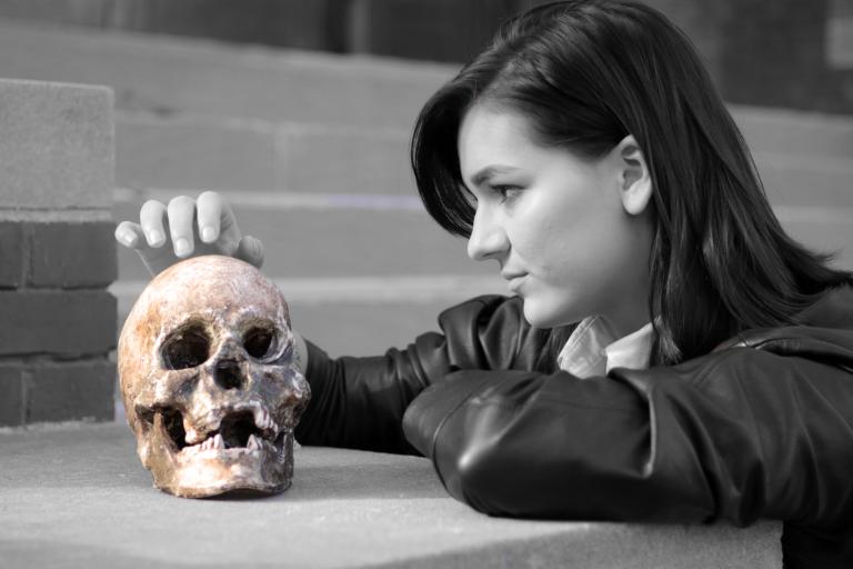 Emily Blythe as Hamlet. Photo by Doug Smith.