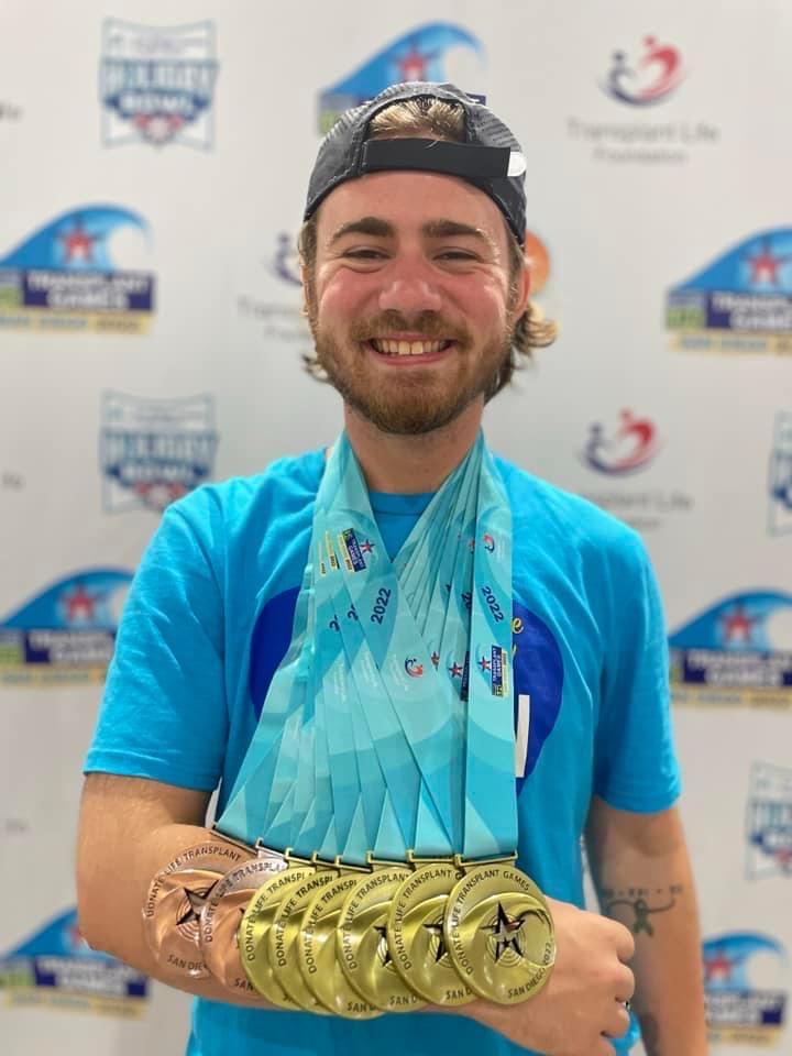 Brendan Elam with his eight medals from the Transplant Games of America, which raises awareness for organ donation. Courtesy photo.