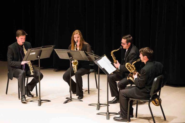 UNL Saxophone Studio performing at Westbrook Recital Hall