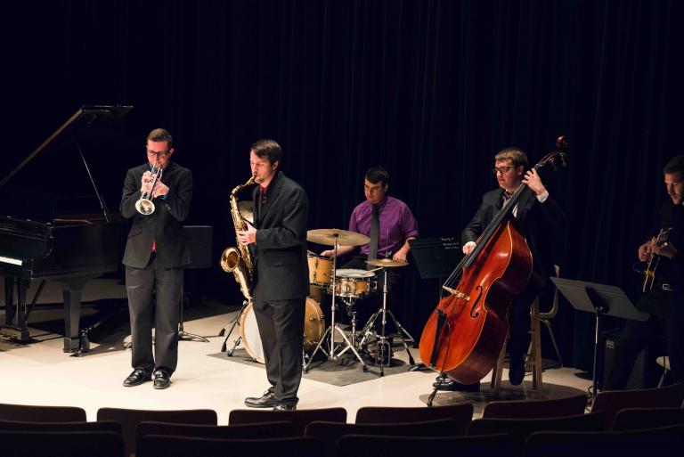 Photo from a previous Undergraduate Jazz Combo performance, pre-covid.