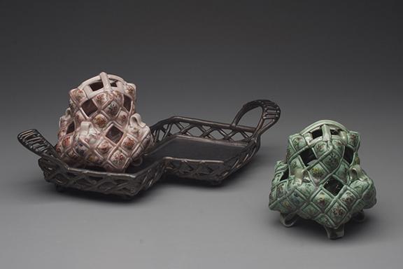 Margaret Bohls, “Double Vases on Tray,” porcelain and stoneware, 2014.