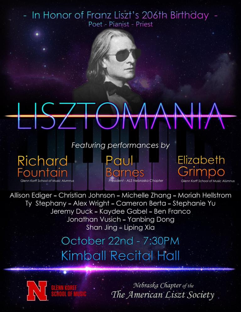 Lisztomania! A Birthday Celebration Franz Liszt as Poet, Pianist and Priest is Sunday, Oct. 22.