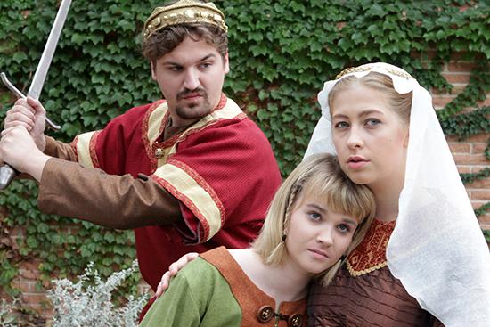 Ryan Rabstejnek as King Ethelred, Maggie Austin as Ymma and Bren Hill as Silence. Photo by Doug Smith.