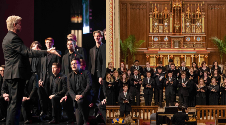 Prior performances from the Varsity Chorus (left) and All-Collegiate Choir (right).